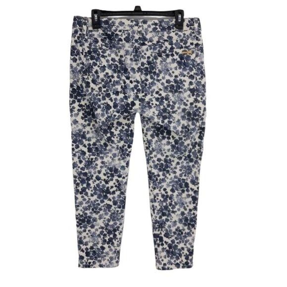 Michael Kors Izzy Skinny High Waisted Skinny‎ Crop Ankle Pants Blue Floral Sz 10 - Picture 8 of 13